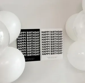 Detailed close up view of black and white Happy Birthday cards wall sticker decor.