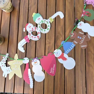 Christmas paper garland banner cute snowman gingerbread man party photo props hanging decor