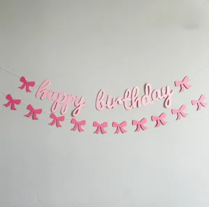 Birthday Party Banner Bowknot Garland Happy Birthday Hanging Decorations Pink Blue Party Supplies For Kids Birthday
