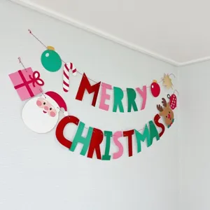 Christmas Paper Banners Santa Claus Letter Printed Hanging Garland Party Supplies