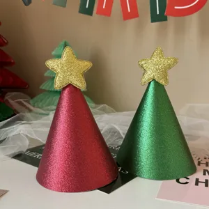 Weihnachts-Party-Kegelhüte mit Glitzersternen Set, festliche Tischdeko-Requisiten.