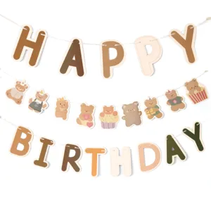 INS style brown bear birthday party decorative bunting banner baby shower background backdrop