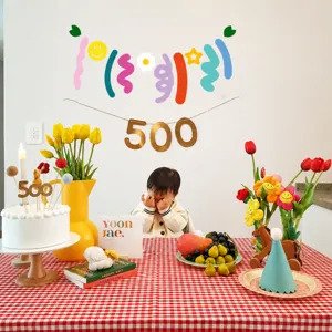 Korean INS cute daisy smiley face birthday party banner hanging decoration for kids bedroom