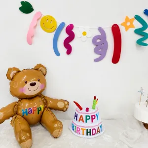 Korean INS Style Birthday Party Decoration Felt Garland Smiley Face Cute Room Decor