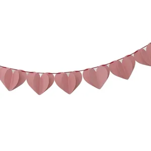 Pink 3D paper heart garland string for birthday party wedding indoor room hanging decor