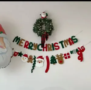 Christmas Felt Letter Garland Banner Santa Claus Candy Set Holiday Party Background Decor Hanging Ornaments