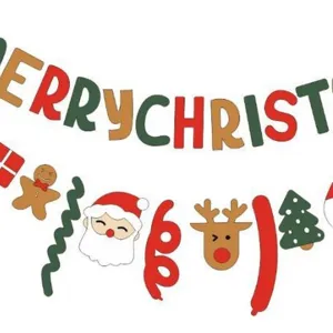 Christmas felt letter banner party decoration set with Santa Claus and reindeer ornaments.