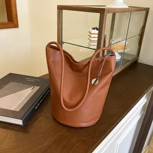 Sac seau en cuir marron pour femmes sac bandouliere elegant grand cabas decontracte