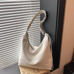 Women slouchy hobo shoulder bag star print tote casual daily handbag with scrunchie strap