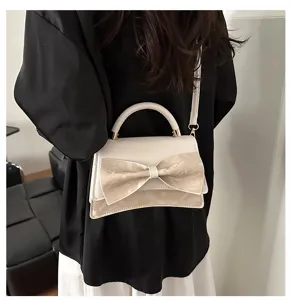 Summer new women bow handbag stylish shoulder messenger bag elegant minimalist white purse top