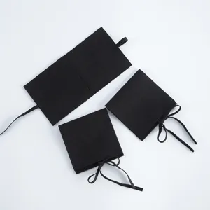 Schwarze Samt Schmuckbeutel Geschenkbeutel Uhren Verpackung Umschläge mit Bändern Set