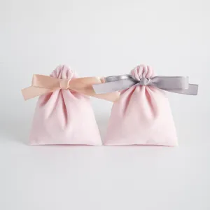 Rosa Samt Kordelzug Beutel mit Schleife, weiche Schmuck Geschenk Verpackung Aufbewahrung