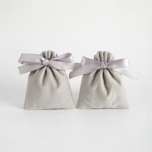 Eleganter Grauer Samt Schmuckbeutel Mit Satinschleife Luxus Kleiner Kordelzug Geschenkbeutel Für Hochzeit Party Schmuckverpackung