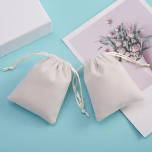 Off-White Langflor-Plüsch Kordelzug Schmuckbeutel Weicher Samt Aufbewahrungsbeutel Für Ohrringe Ringe Geschenke Kleinteile Verpackung