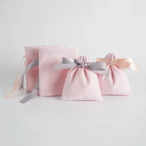 Rosa Samt Kordelzug Beutel Schmuck Geschenktüten mit Schleifen für Accessoires Aufbewahrung