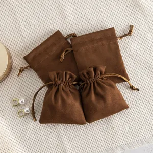 Minimalistisch Wildleder Kordelzugbeutel Braun Schmuckverpackung Tasche Samt Geschenktüten Für Halsketten Anhänger Aufbewahrung Organisation