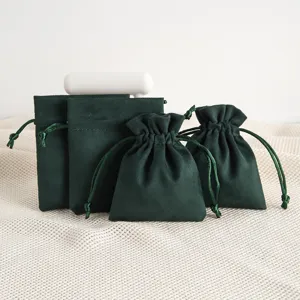 Dark Green Velvet Drawstring Bag Jewelry Gift Pouch Small Fabric Storage Organizer Packaging Bags For Necklace Pendant Candy Wrap