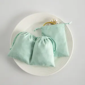 Sacchetti coulisse velluto verde menta per confezione gioielli, morbida custodia, 3 pz.