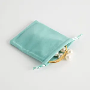 Turquoise fluwelen sieraden zakje met trekkoord geschenkverpakking voor parel armband