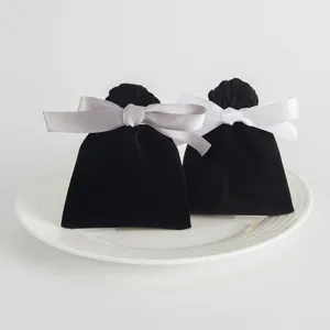 Schwarzer Samt Schmuck Aufbewahrungsbeutel mit Schleife, weiche staubdichte Geschenktüte für Accessoires.
