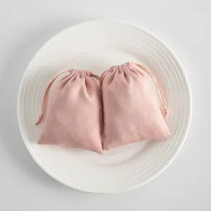 Rosa Samt Kordelzug Beutel fuer Schmuck Geschenk Verpackung weiche kleine Aufbewahrung.