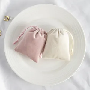 Samt Schmuckbeutel Detail, weiche Kordeltasche, rosa und beiger Aufbewahrungsbeutel