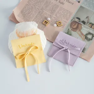 Elegante Mikrofaser Kunstleder Samt Schmuck Geschenktüten Quadratische Samt Verpackung Kordelzugbeutel Mit Schleife Für Ring Halskette Ohrring Kleine Aufbewahrung