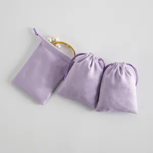 Weicher Flanell Schmuckbeutel Mit Kordelzug Hellviolett Samt Geschenktüte Für Lippenstift Armband Halskette Aufbewahrung Verpackung Zubehör