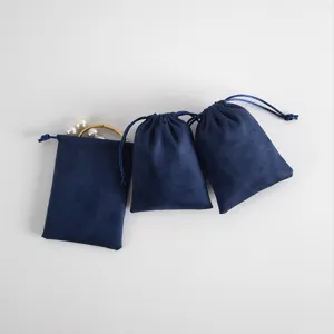 Dunkelblaue Samt Kordelzug Schmuckbeutel, weiche Flanell Aufbewahrungstaschen fur Geschenke.