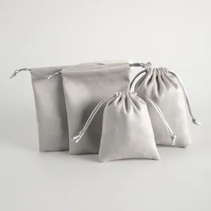 Graue Samt Kordelzug Schmuckbeutel Set für kleine Geschenke, Ohrstöpsel und Zubehör Aufbewahrung.