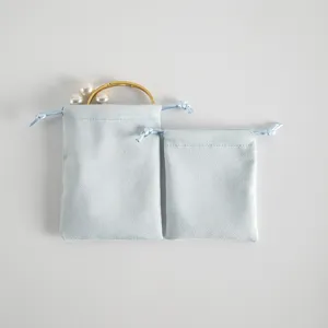 Helles blaue Samt Kordelzug Schmuckbeutel Set, weiche Aufbewahrungstaschen für kleine Geschenke.