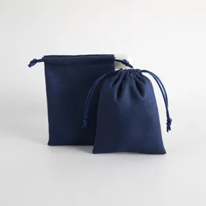 Dunkelblaue Flanell Kordeltasche Samt Schmuckbeutel Geschenkbeutel fuer kleine Accessoires.