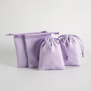 Helllila Flanell Schmuckbeutel Set, weisse Samt Kordelzug Geschenktaschen fuer Kosmetik Lippenstift.