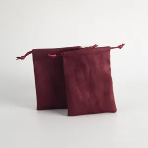 Burgunderroter Samtbeutel Detail, weicher Flanell Schmuck Geschenkverpackung Kordelzug Tasche