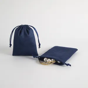 Dunkelblaue Samt Schmuckbeutel mit Kordelzug, weiche Flanell Geschenktasche für die Aufbewahrung.