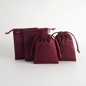 Dunkelrote Samt-Kordelbeutel, weiche Flanell-Schmuck- und Geschenktüten für Geschenke.