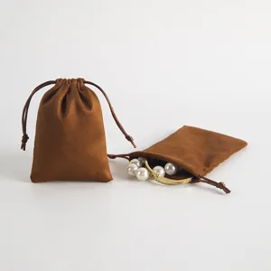 Brauner Samt Kordelzug Beutel Schmuck Geschenk Aufbewahrungsbeutel weiche Tasche für kleine.