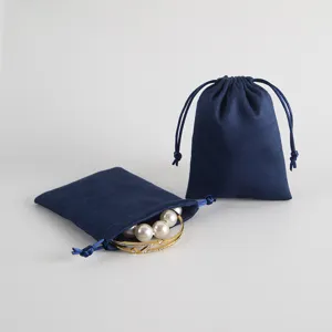 Premium blaue Samt Kordelzug Schmuckbeutel, weisse Geschenkverpackung Tasche fur kleine Artikel.