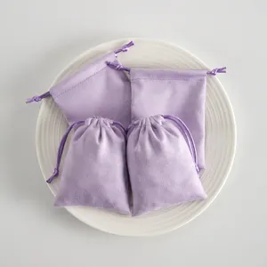 Lila Samt Kordelzug Schmuckbeutel Set, weiche Flanell Aufbewahrungstaschen fur kleine Geschenke.