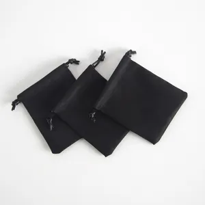 Schwarze Samt Schmuckbeutel Kordelzug Geschenktasche weiche Aufbewahrungstasche 3Stk