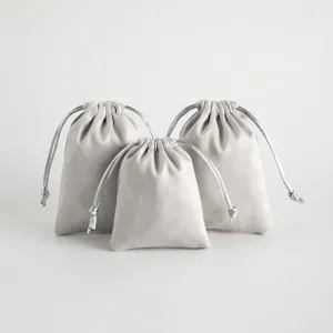 Grauer Samt Kordelzugbeutel Schmuck Geschenktüte Stoff Kleine Verpackungstüte Für Kopfhörer Powerbank Aufbewahrungsbeutel Reise Organizer Koffer