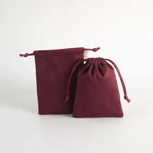 Einfarbig Flanell Kordelzug Beutel Weinrot Stoff Weich Schmuckbeutel Geschenk Verpackung Aufbewahrungstasche Für Hochzeit Party Staubdicht Organisieren Tasche