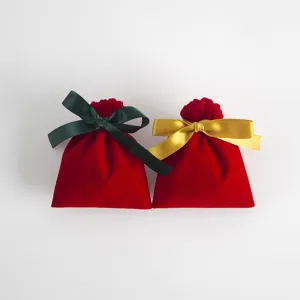 Samt Schmuckbeutel Detail, kleine rote Kordelzug Geschenktasche mit Satinband, weich
