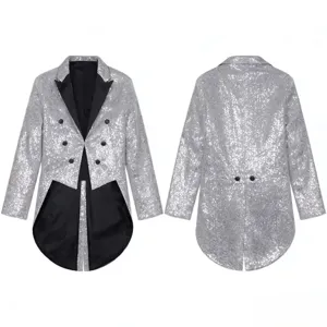 Men's sparkly sequin tuxedo tailcoat jacket, stylish formal wear for party stage show.