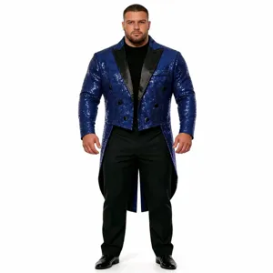 Hombre chaqueta frac lentejuelas azul fiesta de la etapa blazer ropa de actuacion nocturna
