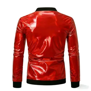 Heren mode metallieke glanzende opstaande kraag bomberjas voor lente casual rode jas top