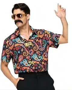 Chemise à manches courtes style rétro paisley pour homme costume disco vintage années 70