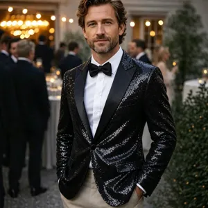 Men's Sequin Suit Jacket Slim Fit Shiny Glitter Blazer For Stage Performance Nightclub Party Prom Host Costume