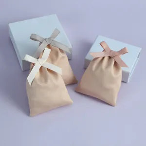 Wildleder Schmuck Samtbeutel mit Schleife Kordelzug für Geschenkverpackung Detail.