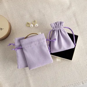 Purple suede jewelry velvet drawstring pouch bags for gift necklace and accessory storage.